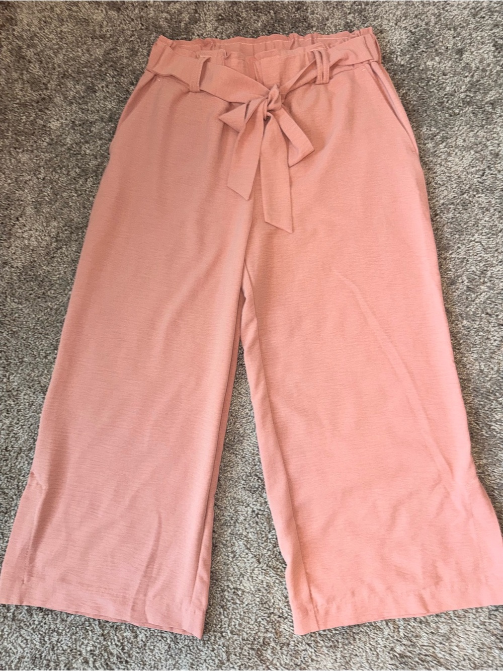 Medium Elaine Rose Wide Leg Paperbag Waist Pants with Tie Blush Pink Colored